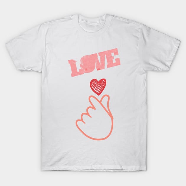 Mini heart, Korean love hand finger symbol T-Shirt by TOMOBIRI